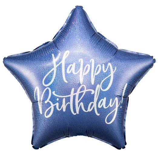 Happy Birthday Navy Blue Star Foil Balloon 18 in.