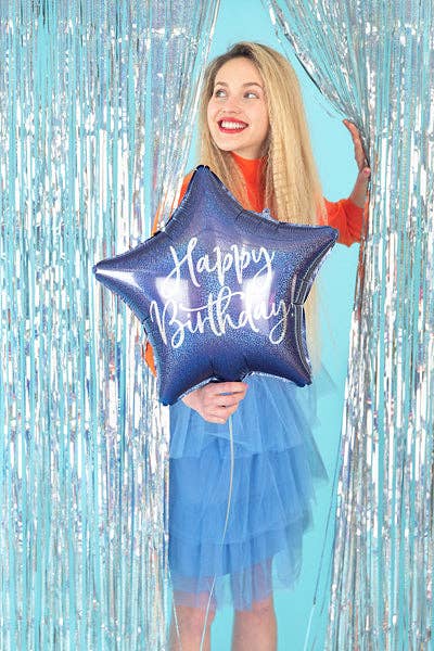 Happy Birthday Navy Blue Star Foil Balloon 18 in.